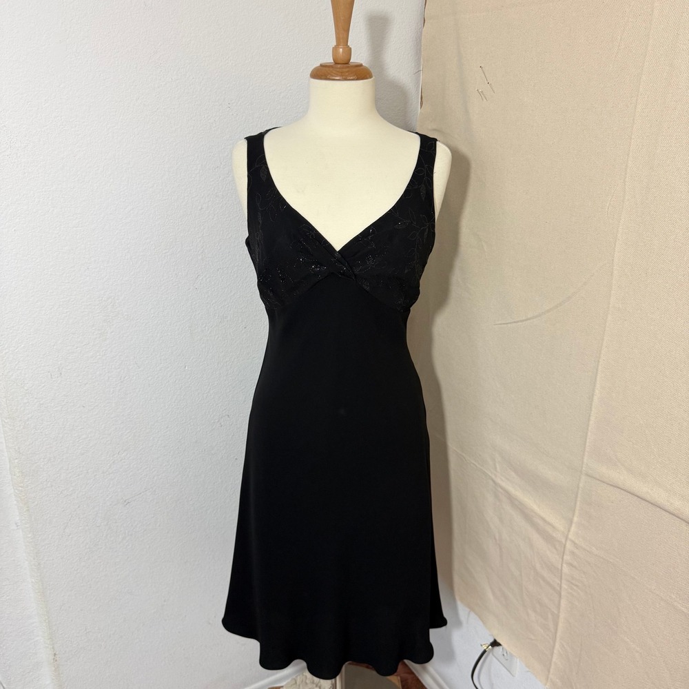 Evan-Picone Dress Womens 8 Black Sleeveless V-Neck Glitter Leaf Cocktail Sheath - Picture 1 of 8